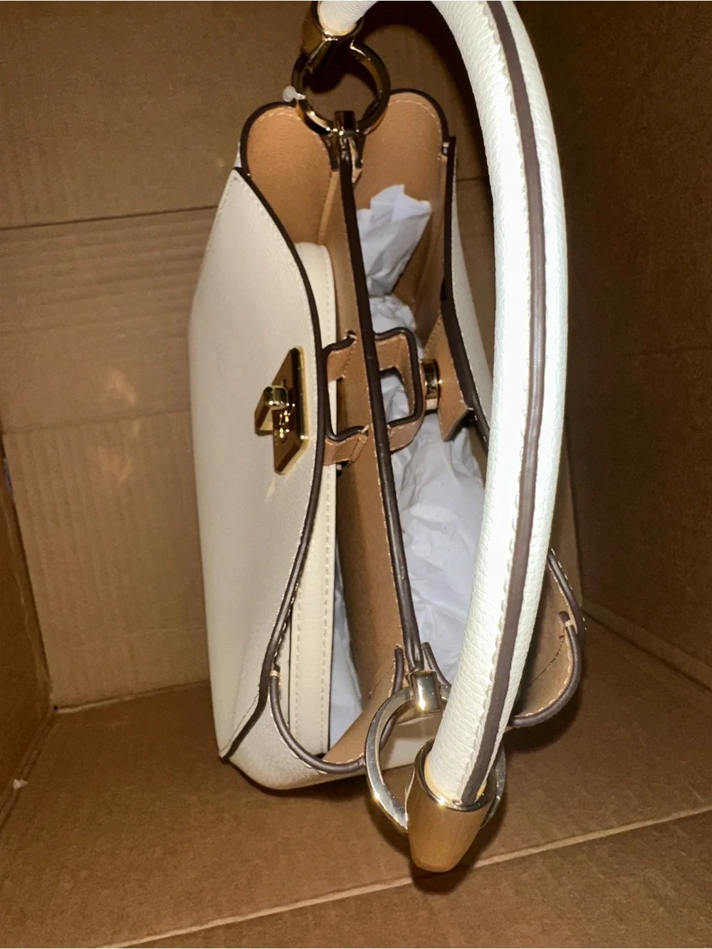 kate spade Cream Leather Top-Handle Satchel with Gold Hardware